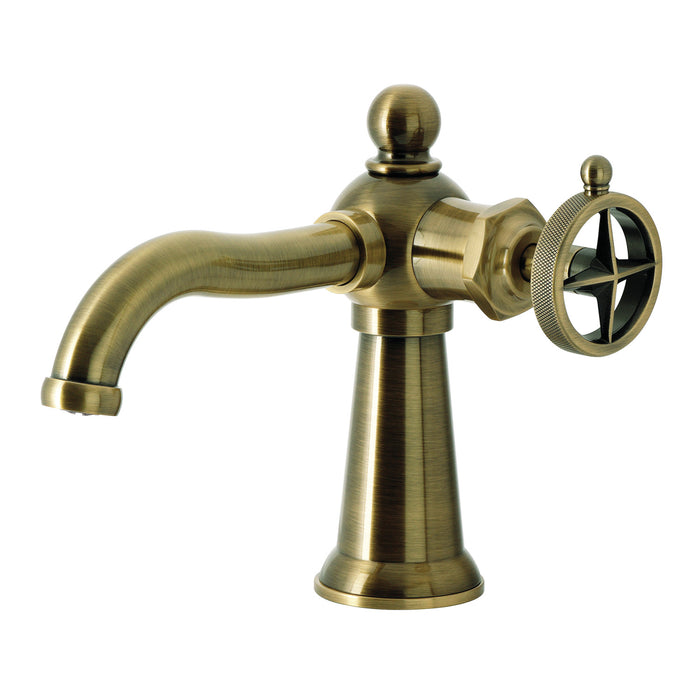 Kingston Tulare KS3543RNK - Levante One-Handle 1-Hole Bathroom Faucet with Push Pop-Up Drain, Antique Brass