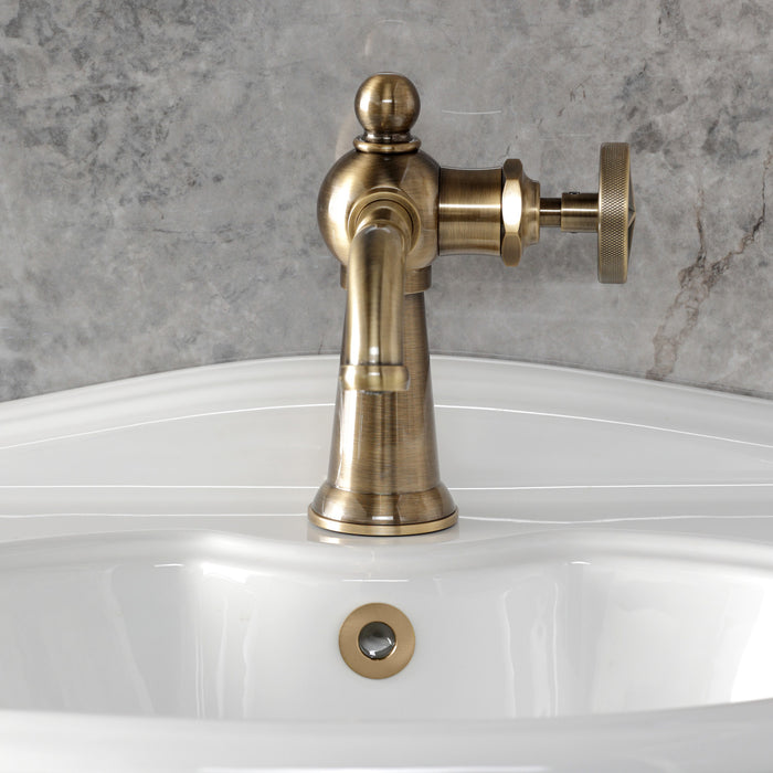 Kingston Tulare KS3543RNX - Ostro One-Handle 1-Hole Bathroom Faucet with Push Pop-Up Drain, Antique Brass