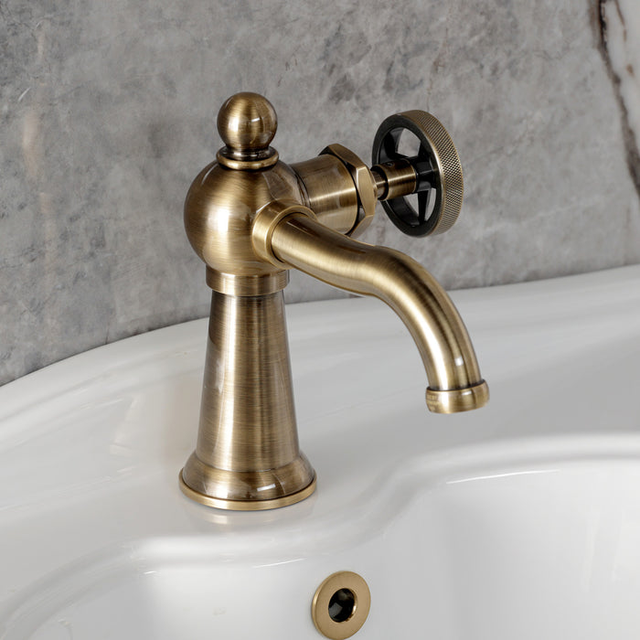 Kingston Tulare KS3543RNX - Ostro One-Handle 1-Hole Bathroom Faucet with Push Pop-Up Drain, Antique Brass