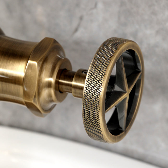 Kingston Tulare KS3543RNX - Ostro One-Handle 1-Hole Bathroom Faucet with Push Pop-Up Drain, Antique Brass