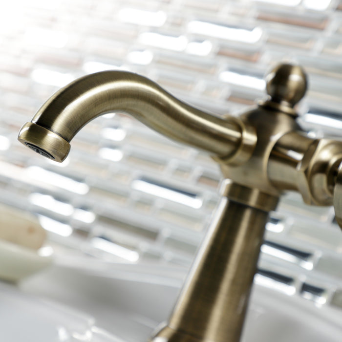 Kingston Tulare KS3543RX - Belknap One-Handle 1-Hole Bathroom Faucet with Push Pop-Up Drain, Antique Brass