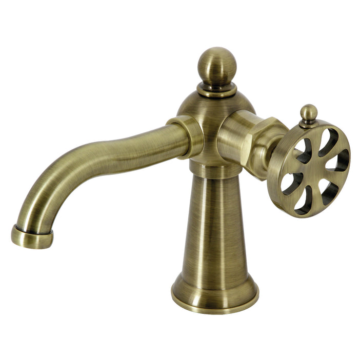 Kingston Tulare KS3543RX - Belknap One-Handle 1-Hole Bathroom Faucet with Push Pop-Up Drain, Antique Brass
