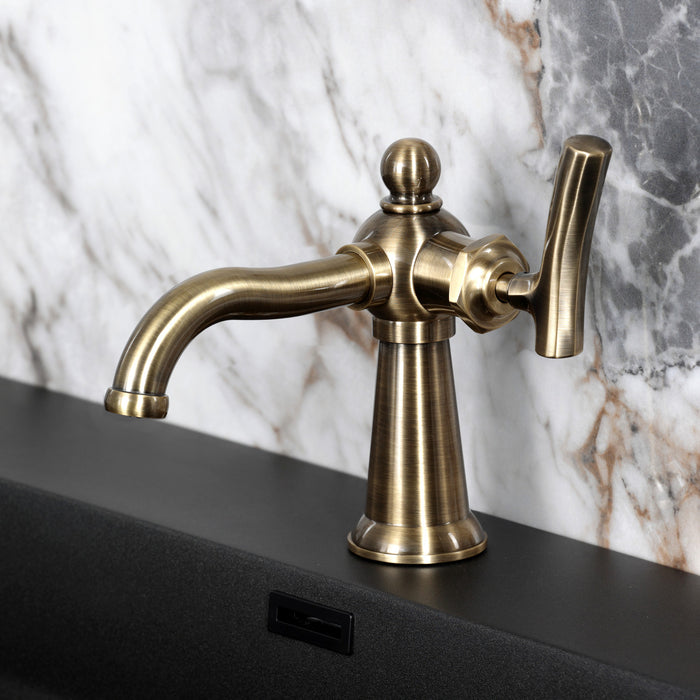 Hallerbos KS3543TKL One-Handle 1-Hole Bathroom Faucet with Push Pop-Up Drain, Antique Brass