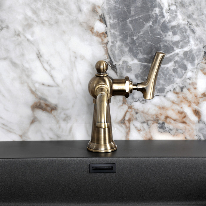 Hallerbos KS3543TKL One-Handle 1-Hole Bathroom Faucet with Push Pop-Up Drain, Antique Brass