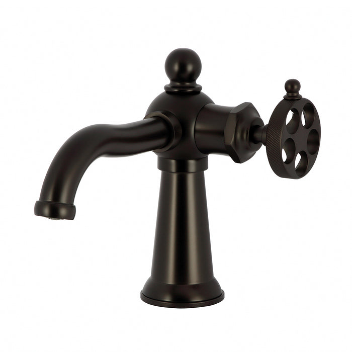 Kingston Tulare KS3545RKZ - Wendell One-Handle 1-Hole Bathroom Faucet with Knurled Handle and Push Pop-Up Drain, Oil Rubbed Bronze