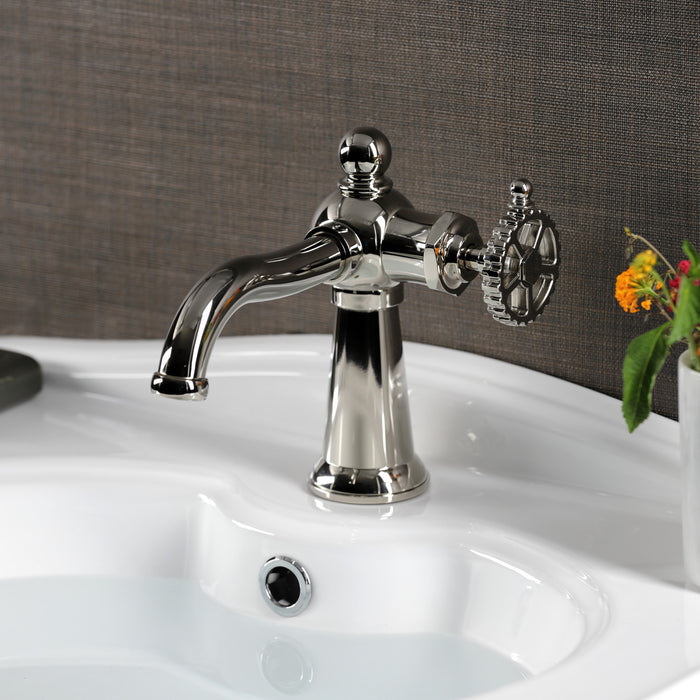 Kingston Tulare KS3546CG - Fuller One-Handle 1-Hole Bathroom Faucet with Push Pop-Up Drain, Polished Nickel