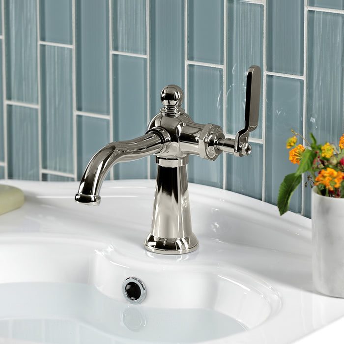 Kingston Tulare KS3546KL - Knight One-Handle 1-Hole Bathroom Faucet with Push Pop-Up Drain, Polished Nickel