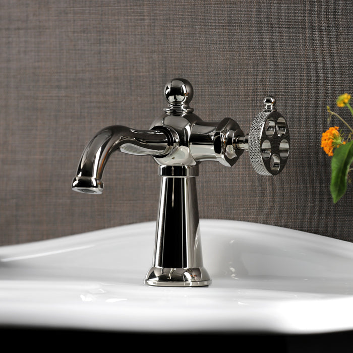 Kingston Tulare KS3546RKX - Webb One-Handle 1-Hole Bathroom Faucet with Knurled Handle and Push Pop-Up Drain, Polished Nickel