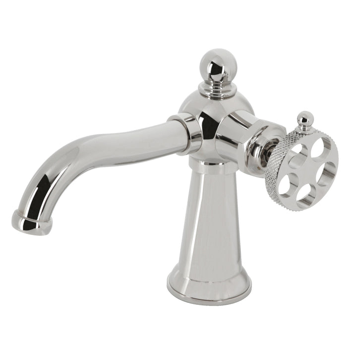 Kingston Tulare KS3546RKX - Webb One-Handle 1-Hole Bathroom Faucet with Knurled Handle and Push Pop-Up Drain, Polished Nickel