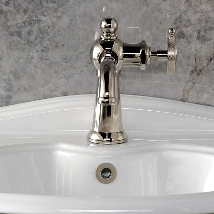 Kingston Tulare KS3546RNK - Levante One-Handle 1-Hole Bathroom Faucet with Push Pop-Up Drain, Polished Nickel