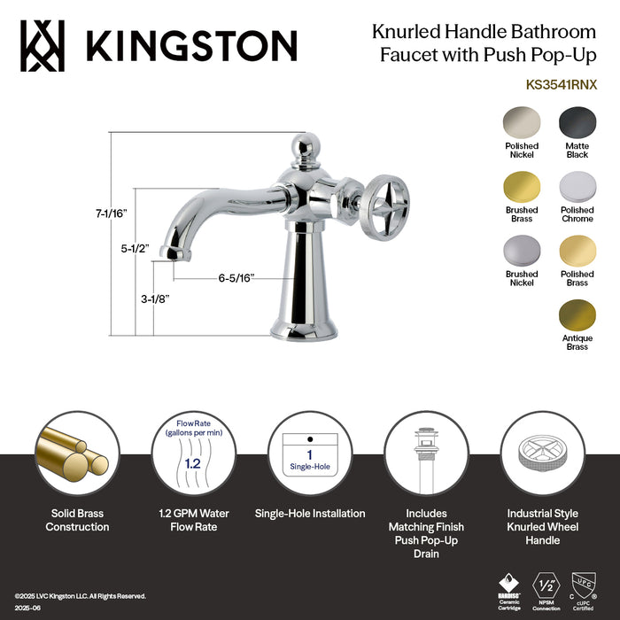 Kingston Tulare KS3546RNX - Ostro One-Handle 1-Hole Bathroom Faucet with Push Pop-Up Drain, Polished Nickel