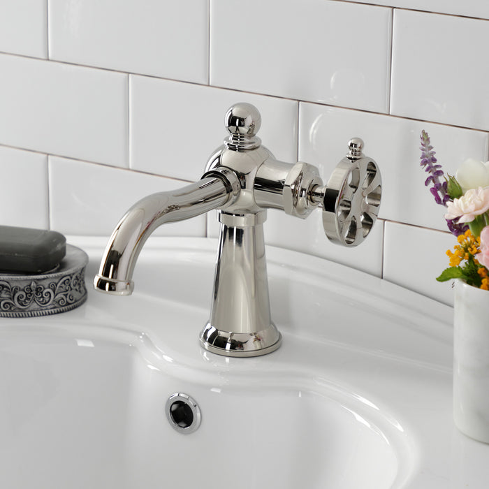 Kingston Tulare KS3546RX - Belknap One-Handle 1-Hole Bathroom Faucet with Push Pop-Up Drain, Polished Nickel