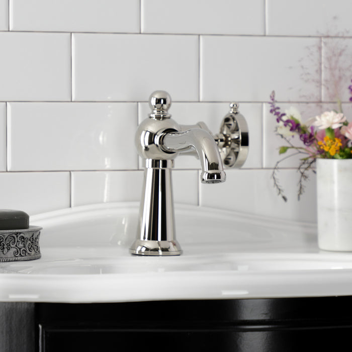 Kingston Tulare KS3546RX - Belknap One-Handle 1-Hole Bathroom Faucet with Push Pop-Up Drain, Polished Nickel