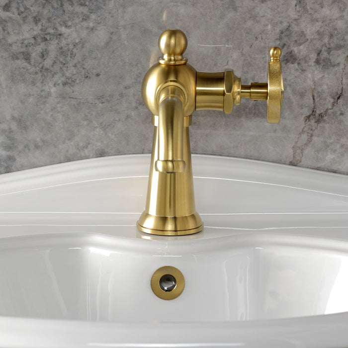 Kingston Tulare KS3547RNK - Levante One-Handle 1-Hole Bathroom Faucet with Push Pop-Up Drain, Brushed Brass