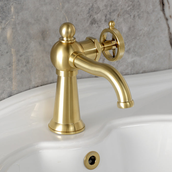 Kingston Tulare KS3547RNK - Levante One-Handle 1-Hole Bathroom Faucet with Push Pop-Up Drain, Brushed Brass