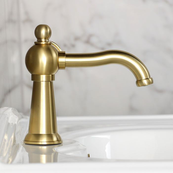 Kingston Tulare KS3547RNK - Levante One-Handle 1-Hole Bathroom Faucet with Push Pop-Up Drain, Brushed Brass