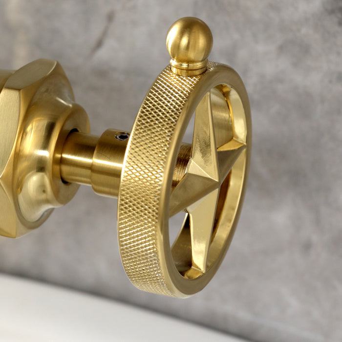 Kingston Tulare KS3547RNK - Levante One-Handle 1-Hole Bathroom Faucet with Push Pop-Up Drain, Brushed Brass