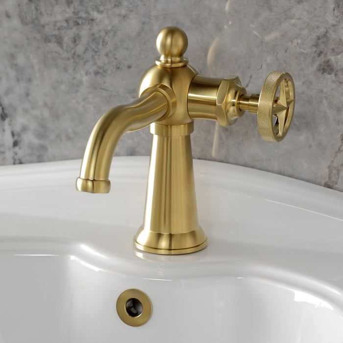 Kingston Tulare KS3547RNX - Ostro One-Handle 1-Hole Bathroom Faucet with Push Pop-Up Drain, Brushed Brass
