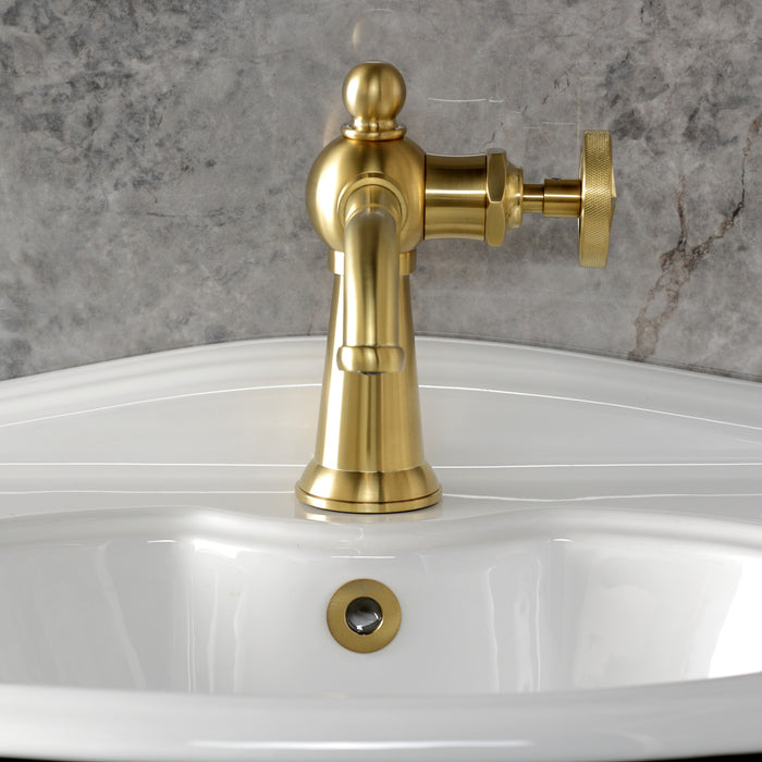 Kingston Tulare KS3547RNX - Ostro One-Handle 1-Hole Bathroom Faucet with Push Pop-Up Drain, Brushed Brass