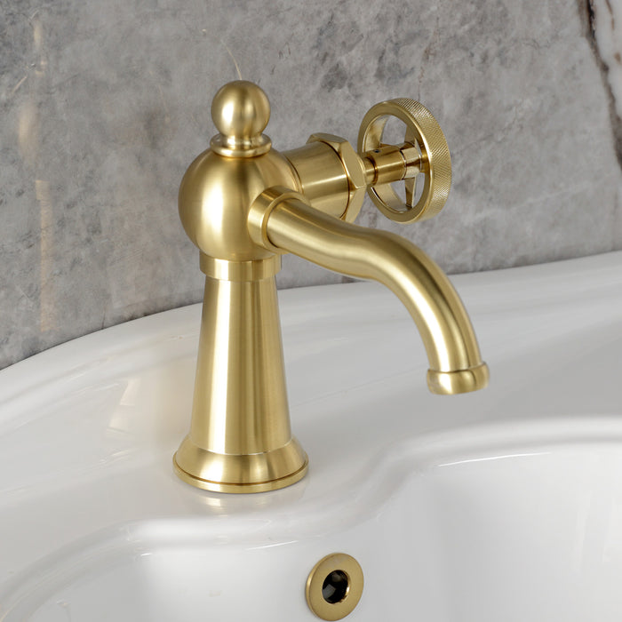 Kingston Tulare KS3547RNX - Ostro One-Handle 1-Hole Bathroom Faucet with Push Pop-Up Drain, Brushed Brass