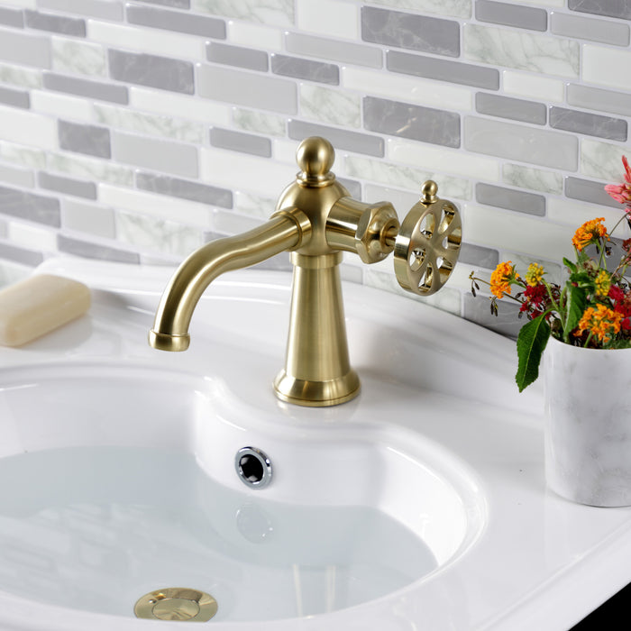 Kingston Tulare KS3547RX - Belknap One-Handle 1-Hole Bathroom Faucet with Push Pop-Up Drain, Brushed Brass