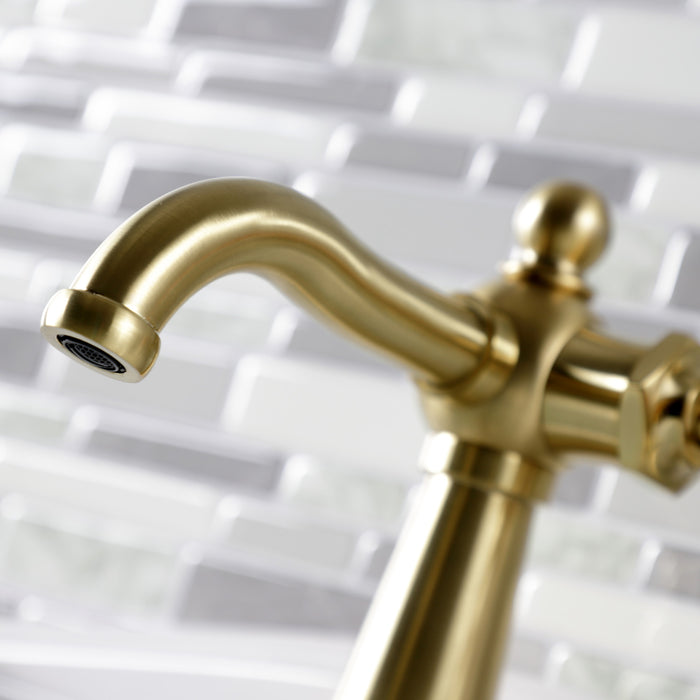 Kingston Tulare KS3547RX - Belknap One-Handle 1-Hole Bathroom Faucet with Push Pop-Up Drain, Brushed Brass