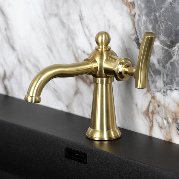 Kingston Tulare KS3547TKL - Hallerbos One-Handle 1-Hole Bathroom Faucet with Push Pop-Up Drain, Brushed Brass