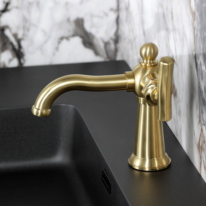 Kingston Tulare KS3547TKL - Hallerbos One-Handle 1-Hole Bathroom Faucet with Push Pop-Up Drain, Brushed Brass