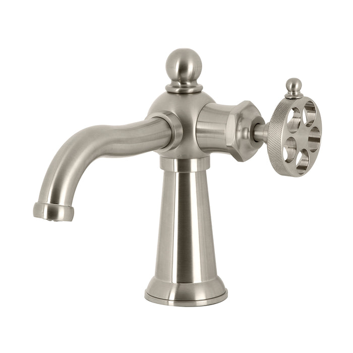 Kingston Tulare KS3548RKZ - Wendell One-Handle 1-Hole Bathroom Faucet with Knurled Handle and Push Pop-Up Drain, Brushed Nickel