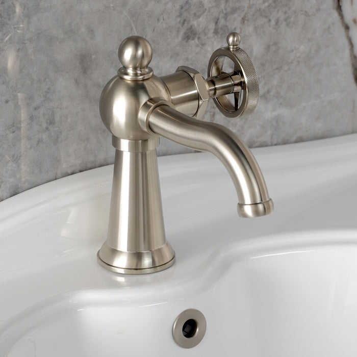 Kingston Tulare KS3548RNK - Levante One-Handle 1-Hole Bathroom Faucet with Push Pop-Up Drain, Brushed Nickel
