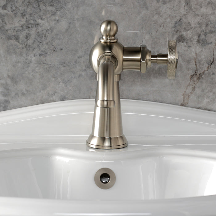 Kingston Tulare KS3548RNX - Ostro One-Handle 1-Hole Bathroom Faucet with Push Pop-Up Drain, Brushed Nickel