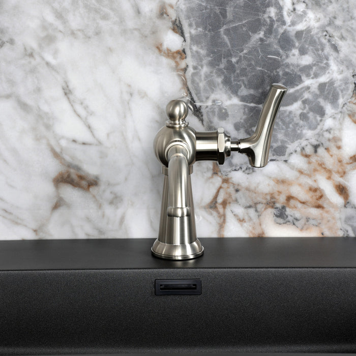 Kingston Tulare KS3548TKL - Hallerbos One-Handle 1-Hole Bathroom Faucet with Push Pop-Up Drain, Brushed Nickel