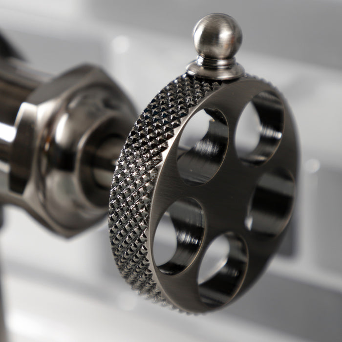 Kingston Tulare KS354RKXVN - Webb One-Handle 1-Hole Bathroom Faucet with Knurled Handle and Push Pop-Up Drain, Black Stainless