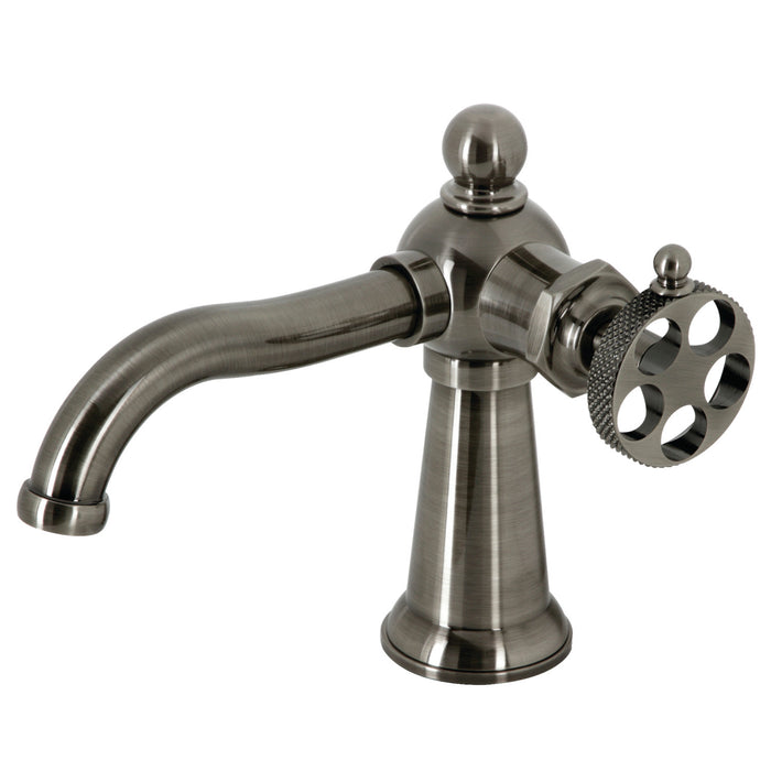 Kingston Tulare KS354RKXVN - Webb One-Handle 1-Hole Bathroom Faucet with Knurled Handle and Push Pop-Up Drain, Black Stainless