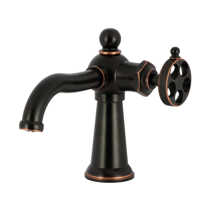 Wendell KS354RKZNB Single-Handle 1-Hole Deck Mount Bathroom Faucet with Knurled Handle and Push Pop-Up Drain, Naples Bronze