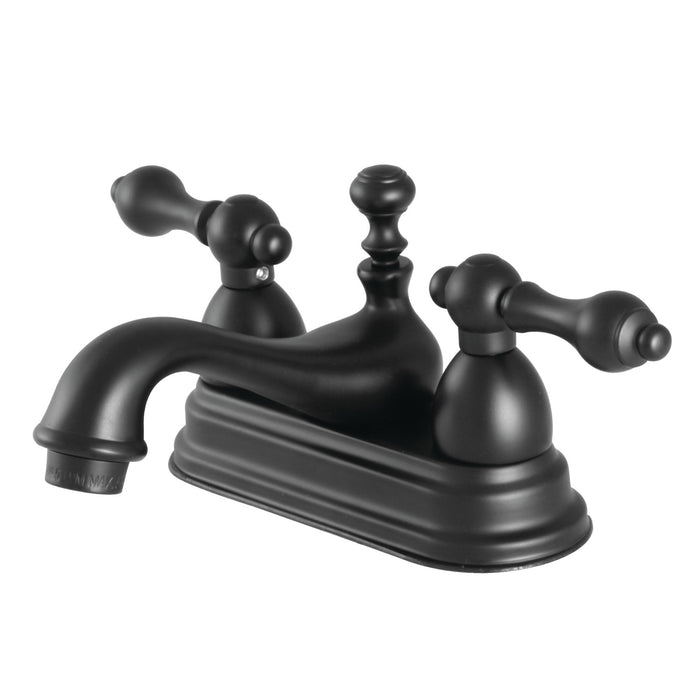 Kingston Heirloom KS3600AL - Restoration Double-Handle 3-Hole Deck Mount 4-Inch Centerset Bathroom Faucet with Brass Pop-Up, Matte Black