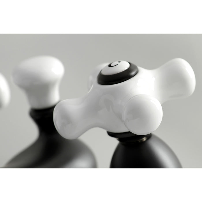 Kingston Heirloom KS3600PX - Restoration Double-Handle 3-Hole Deck Mount 4-Inch Centerset Bathroom Faucet with Brass Pop-Up, Matte Black