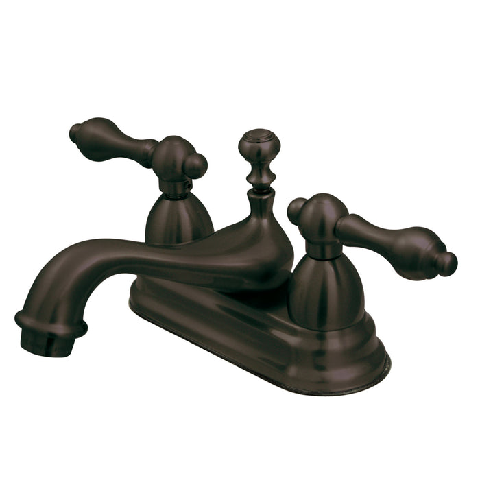 Kingston Heirloom KS3605AL - Restoration Double-Handle 3-Hole Deck Mount 4-Inch Centerset Bathroom Faucet with Brass Pop-Up, Oil Rubbed Bronze