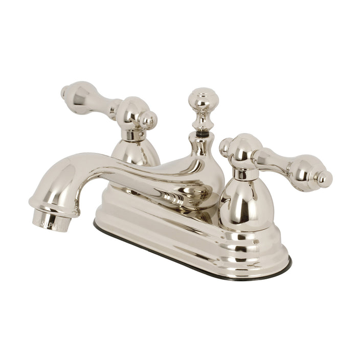 Kingston Heirloom KS3606AL - Restoration Double-Handle 3-Hole Deck Mount 4-Inch Centerset Bathroom Faucet with Brass Pop-Up, Polished Nickel
