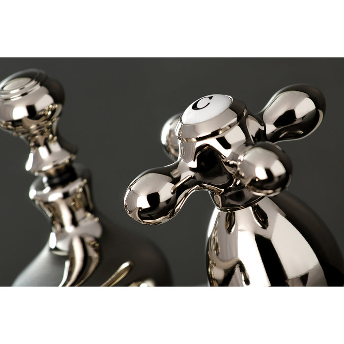 Kingston Heirloom KS3606AX - Restoration Double-Handle 3-Hole Deck Mount 4-Inch Centerset Bathroom Faucet with Brass Pop-Up, Polished Nickel