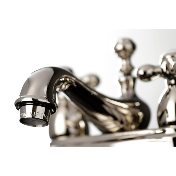 Kingston Heirloom KS3606AX - Restoration Double-Handle 3-Hole Deck Mount 4-Inch Centerset Bathroom Faucet with Brass Pop-Up, Polished Nickel