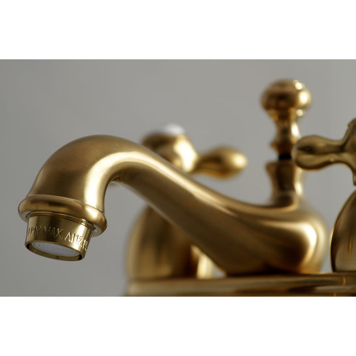 Kingston Heirloom KS3607AX - Restoration Double-Handle 3-Hole Deck Mount 4-Inch Centerset Bathroom Faucet with Brass Pop-Up, Brushed Brass