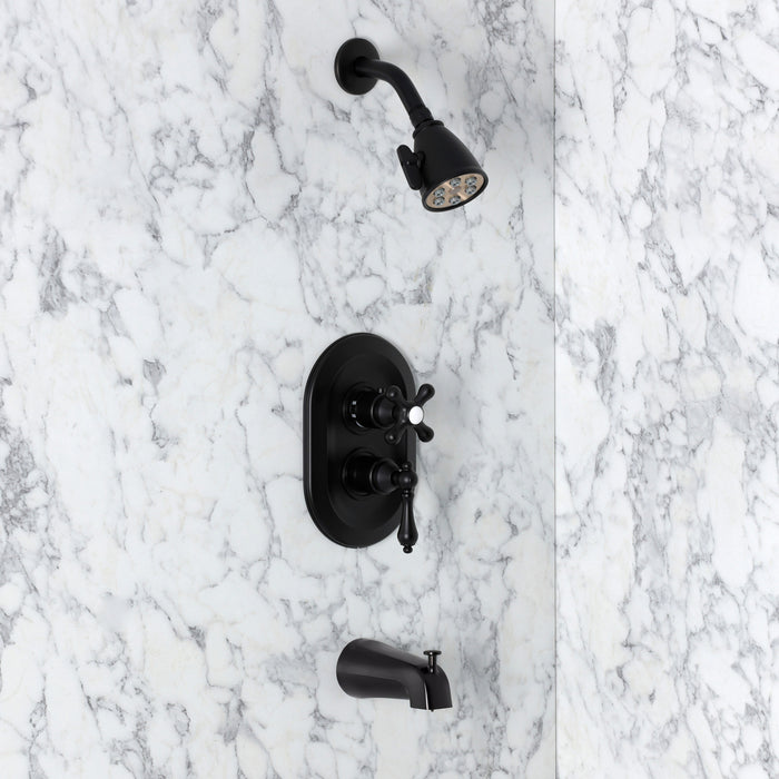 Kingston Restoration KS36300AL Double-Handle 3-Hole Thermostatic Tub and Shower Faucet with Plunger Diverter, Matte Black
