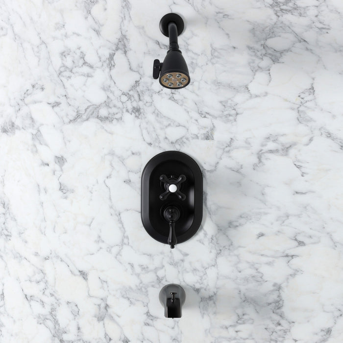 Kingston Restoration KS36300AL Double-Handle 3-Hole Thermostatic Tub and Shower Faucet with Plunger Diverter, Matte Black