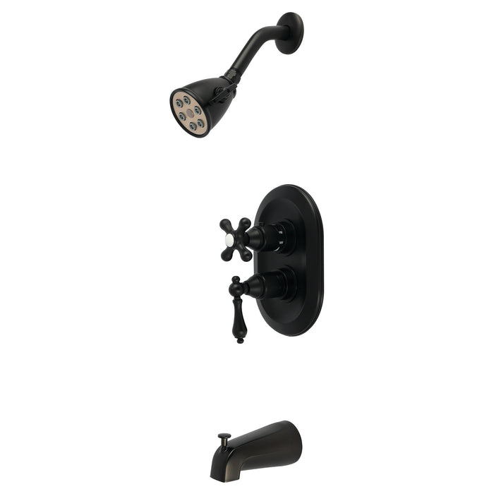 Kingston Restoration KS36300AL Double-Handle 3-Hole Thermostatic Tub and Shower Faucet with Plunger Diverter, Matte Black