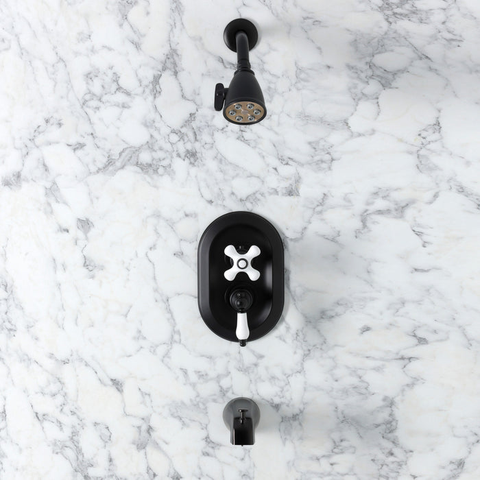 Kingston Restoration KS36300PL Double-Handle 3-Hole Thermostatic Tub and Shower Faucet with Plunger Diverter, Matte Black