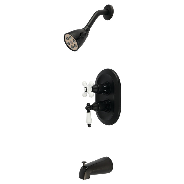 Kingston Restoration KS36300PL Double-Handle 3-Hole Thermostatic Tub and Shower Faucet with Plunger Diverter, Matte Black