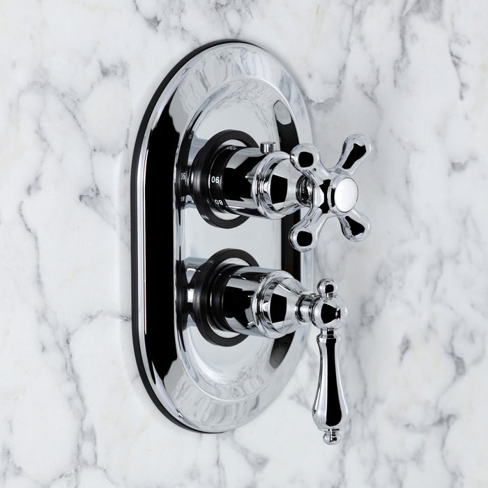 Kingston Restoration KS36310AL Double-Handle 3-Hole Thermostatic Tub and Shower Faucet with Plunger Diverter, Polished Chrome