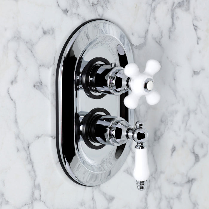 Kingston Restoration KS36310PL Double-Handle 3-Hole Thermostatic Tub and Shower Faucet with Plunger Diverter, Polished Chrome