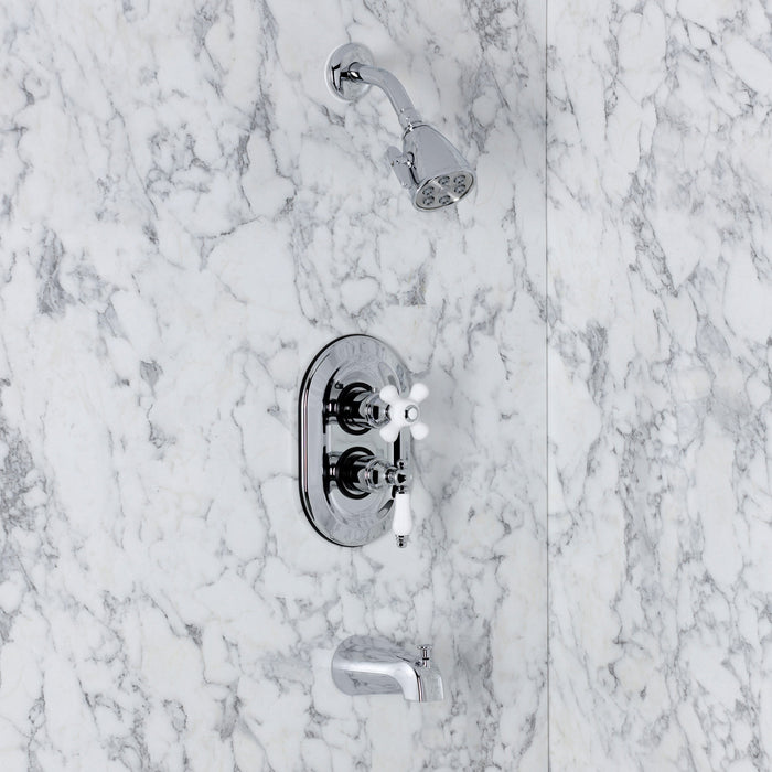 Kingston Restoration KS36310PL Double-Handle 3-Hole Thermostatic Tub and Shower Faucet with Plunger Diverter, Polished Chrome
